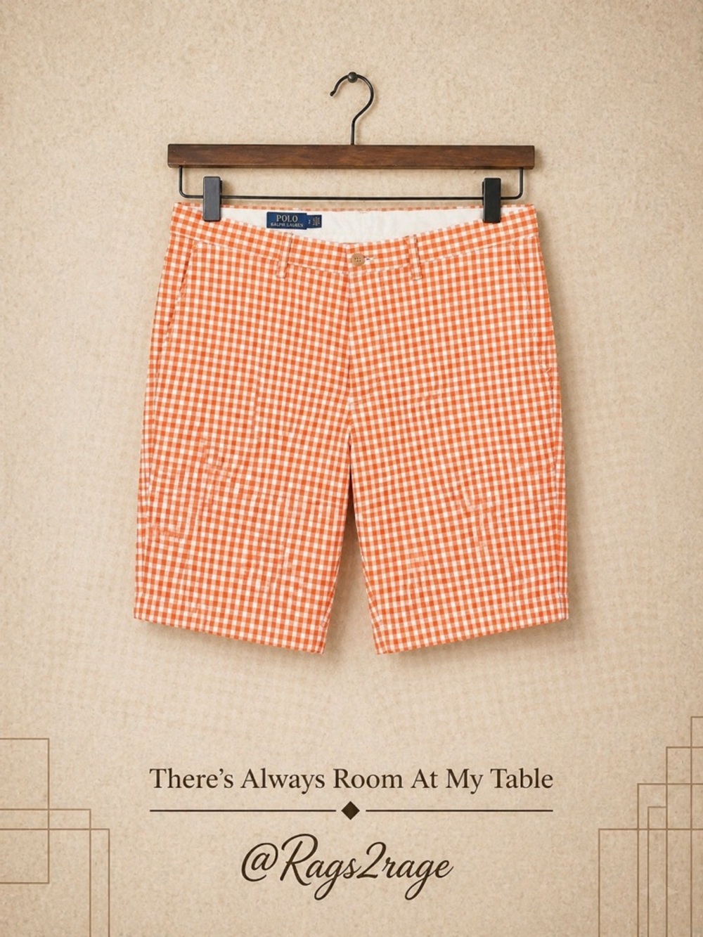 Polo Ralph Lauren Gingham Shorts Mens 36 Orange Cotton Flat Front